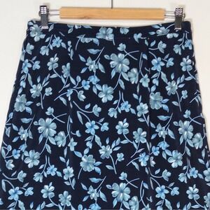 VTG 90s JM Studio Dark Floral Skirt Women 10 Navy Blue Floral Midi Cottagecore